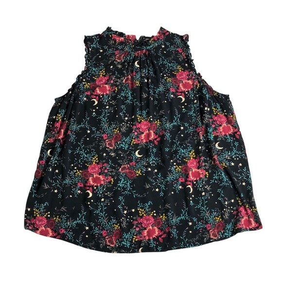 Torrid Top Womens 2X Black Floral Moon Ruffle Neck Sleeveless Cottagecore Witchy - Picture 1 of 14